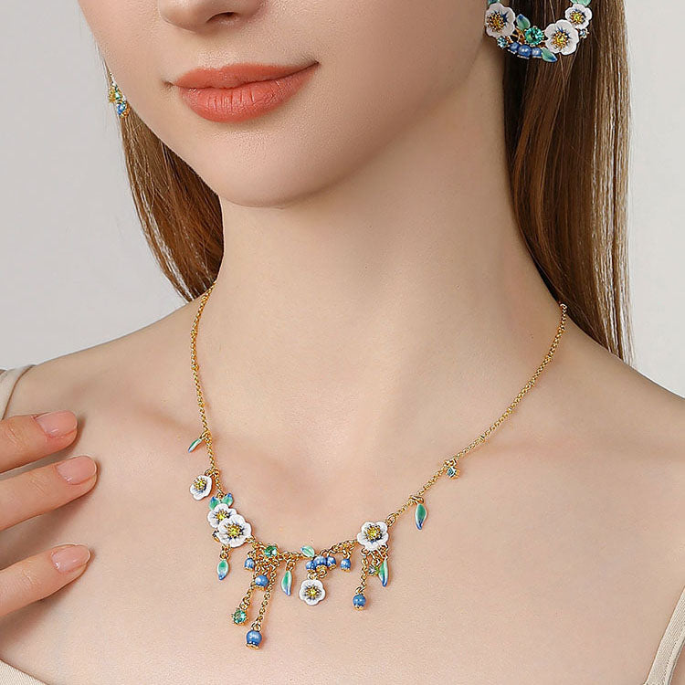 Blueberry Flower Charm Necklace