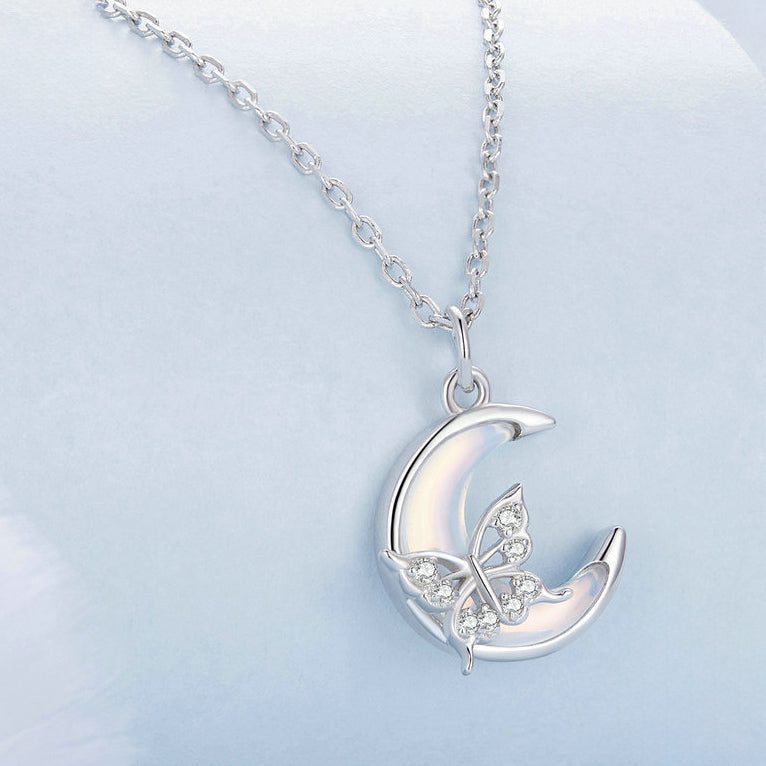 Silver Moon Butterfly Necklace