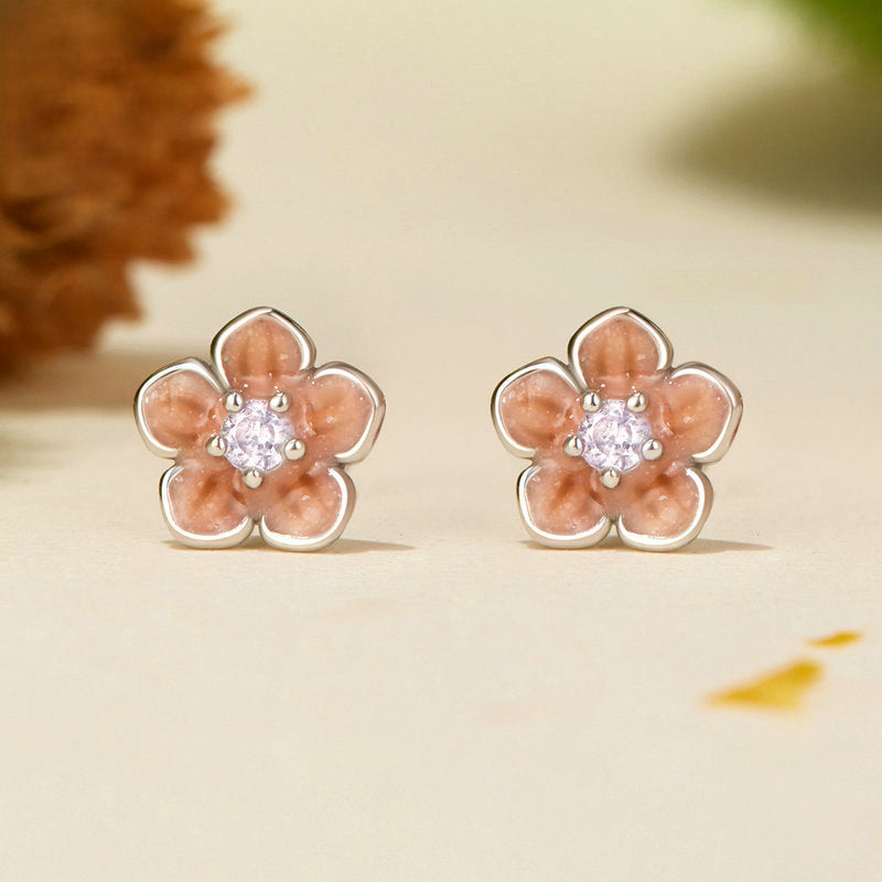 Silver Sakura Stud Earrings