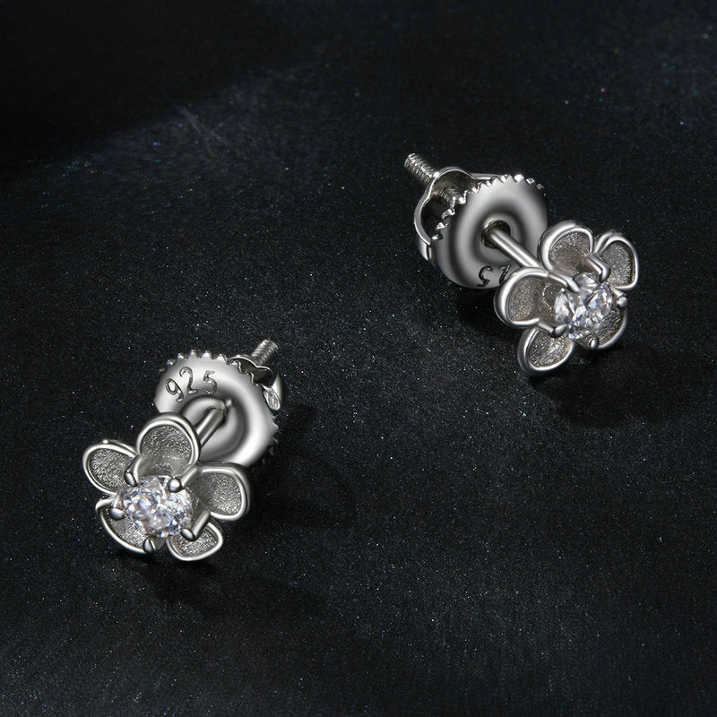 Silver Moissanite Flower Stud Earrings