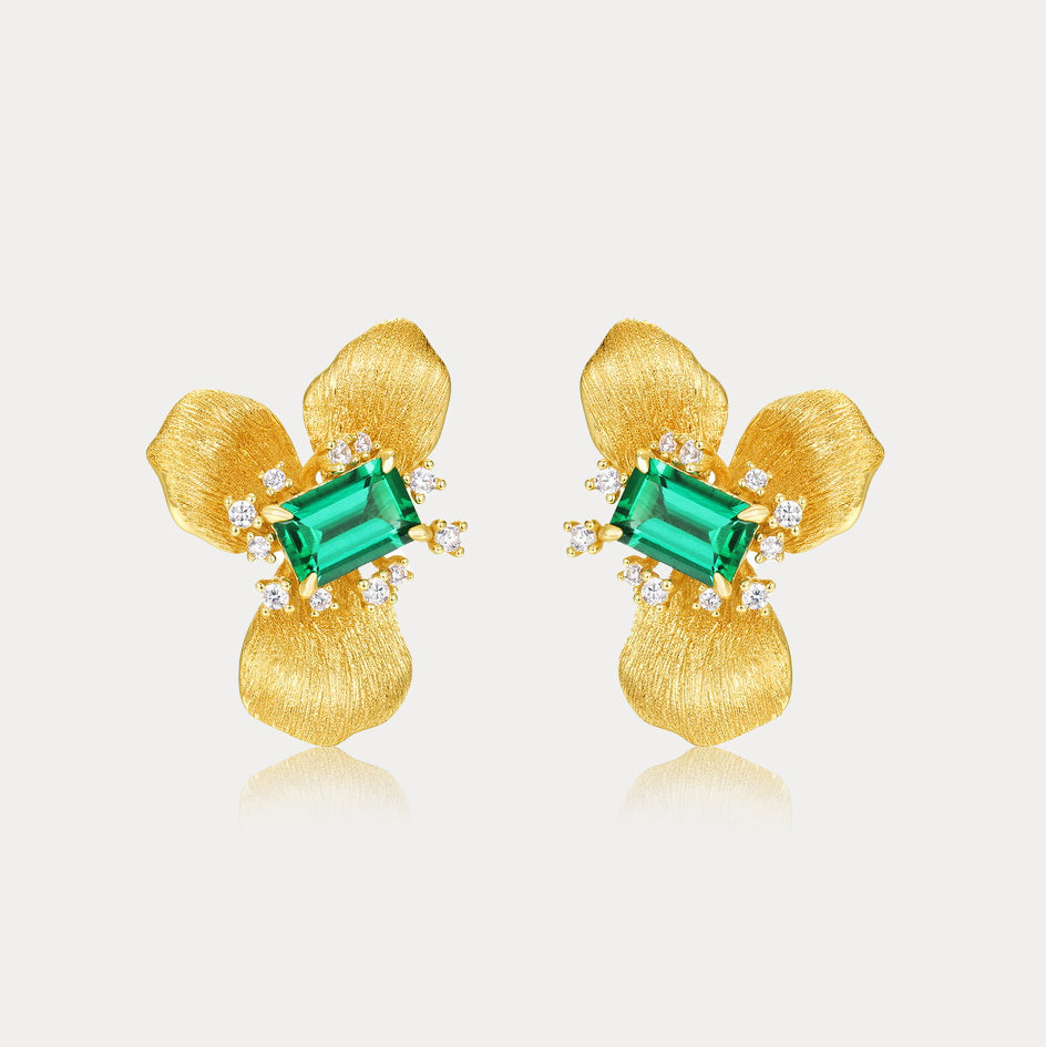 Emerald Flower Stud Earrings