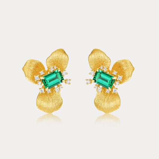 Emerald Flower Stud Earrings