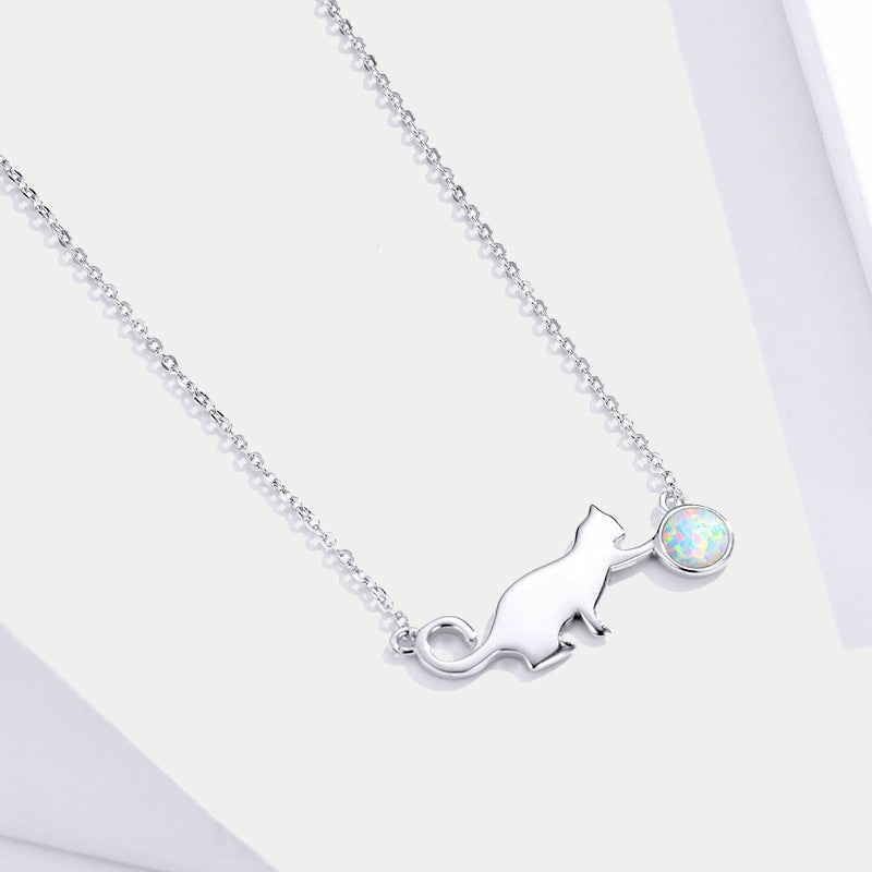 Silver Cat Opal Necklace