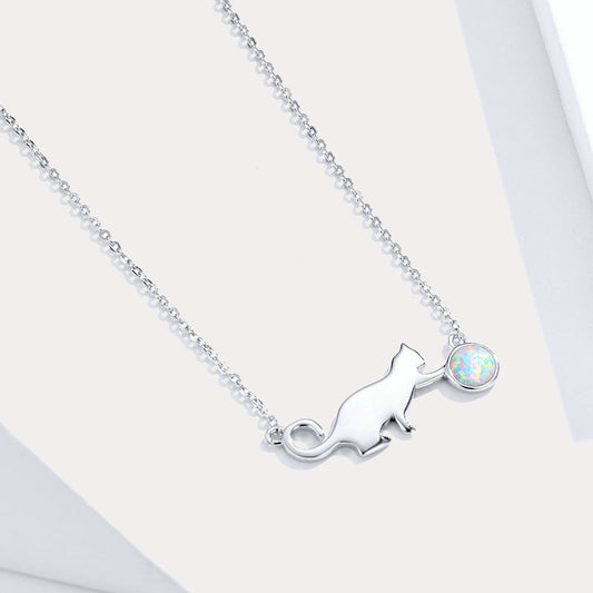 Silver Cat Opal Necklace