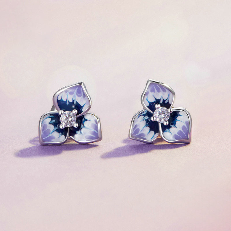 Silver Pansy Stud Earrings