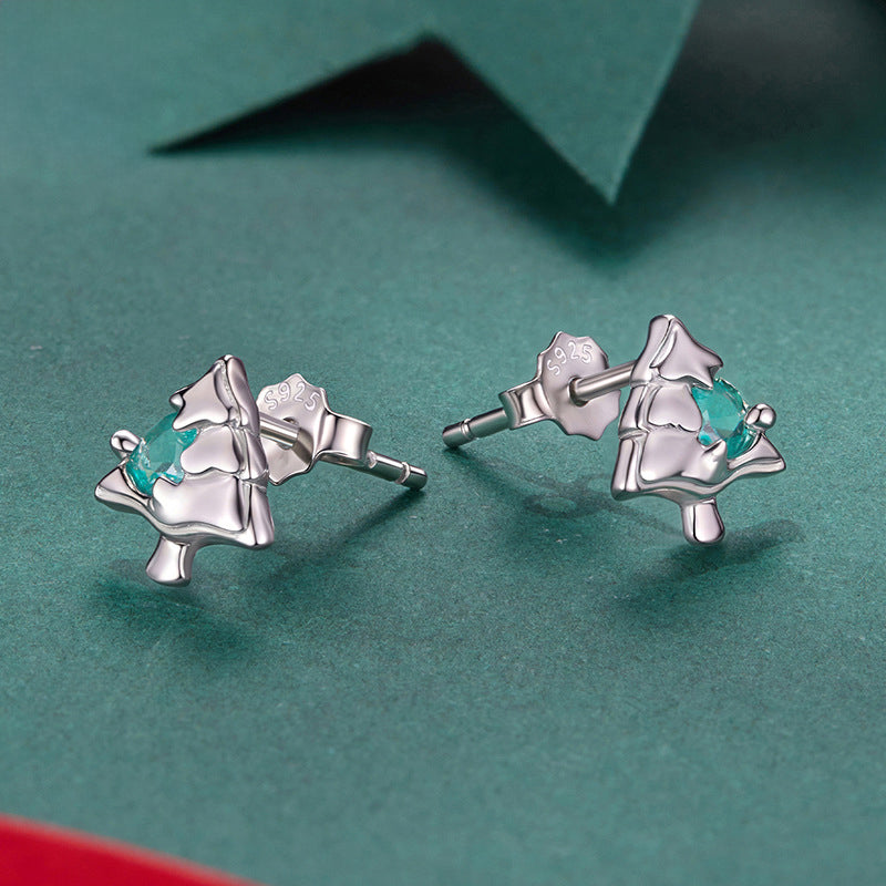 Silver Christmas Tree Stud Earrings