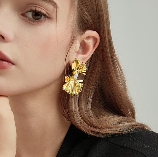 Ginkgo leaf Opal Earrings