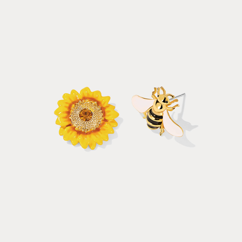 Sunflower & Bee Stud Earrings