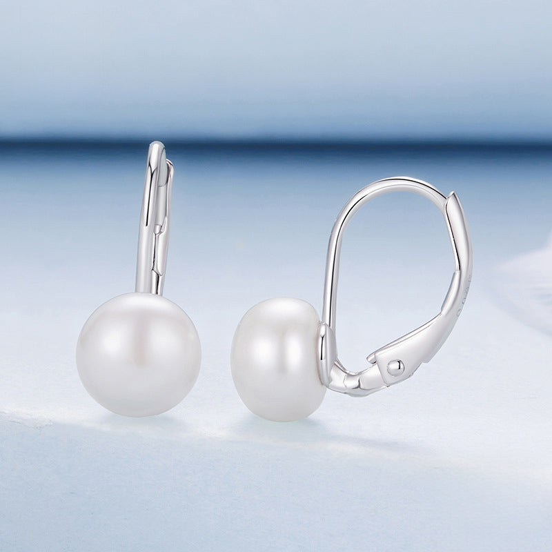 Silver Pearl Hoop Earrings