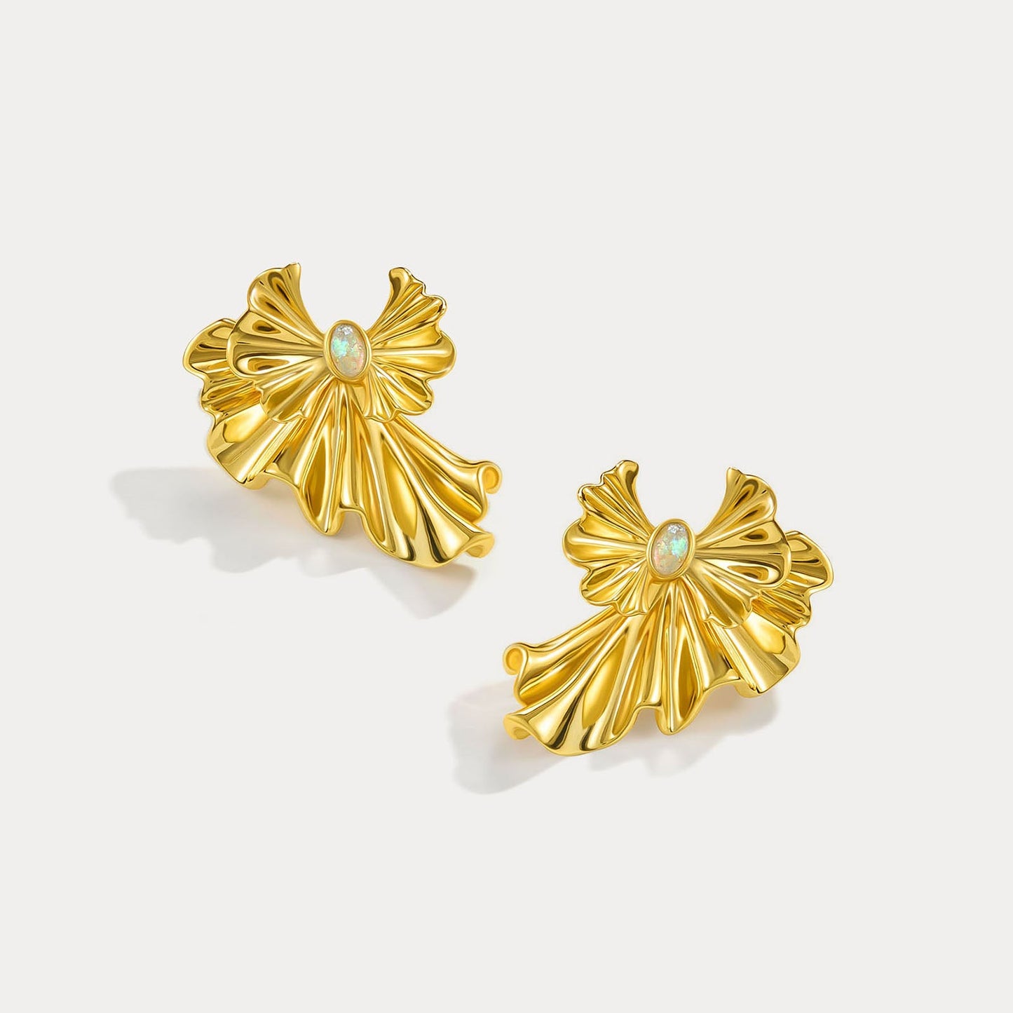 Ginkgo leaf Opal Earrings