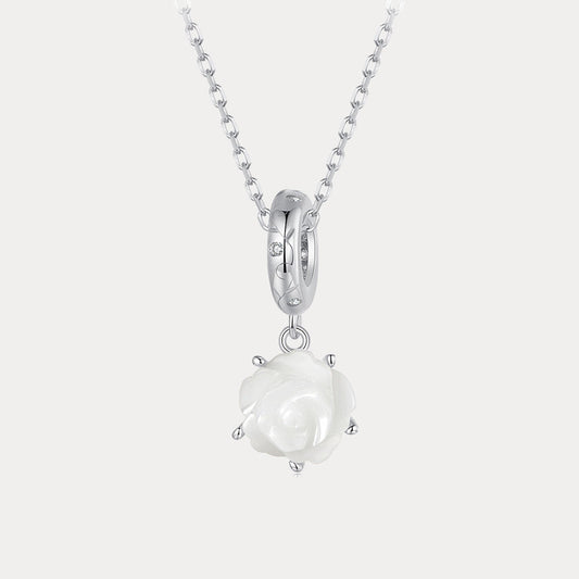 Silver White Rose Necklace
