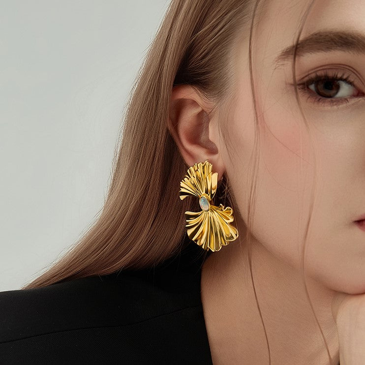 Ginkgo leaf Opal Earrings