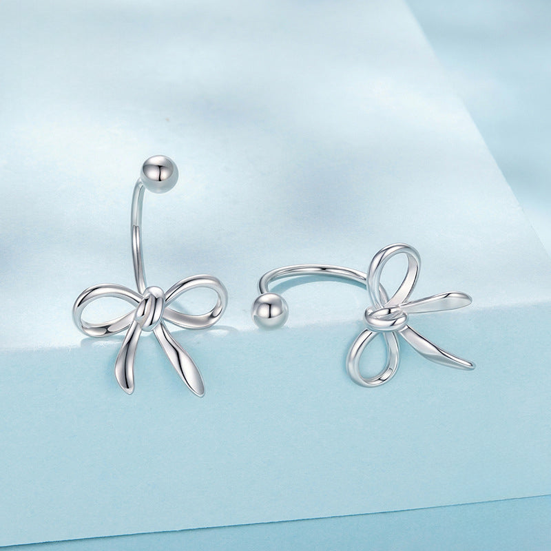 Silver Bow Hook Earrings