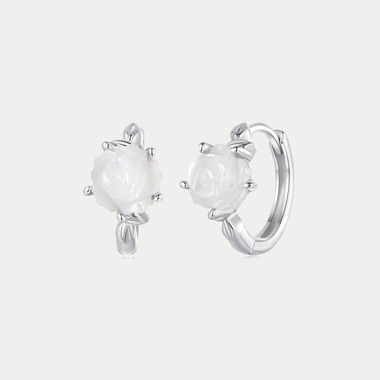 Silver White Rose Earrings