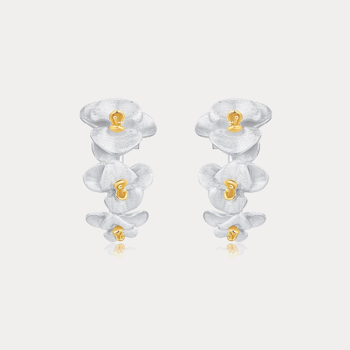 Silver Orchid Drop Earrings