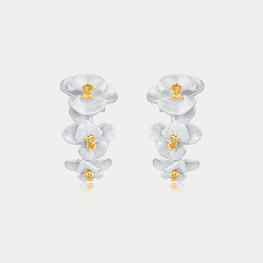 Silver Orchid Drop Earrings