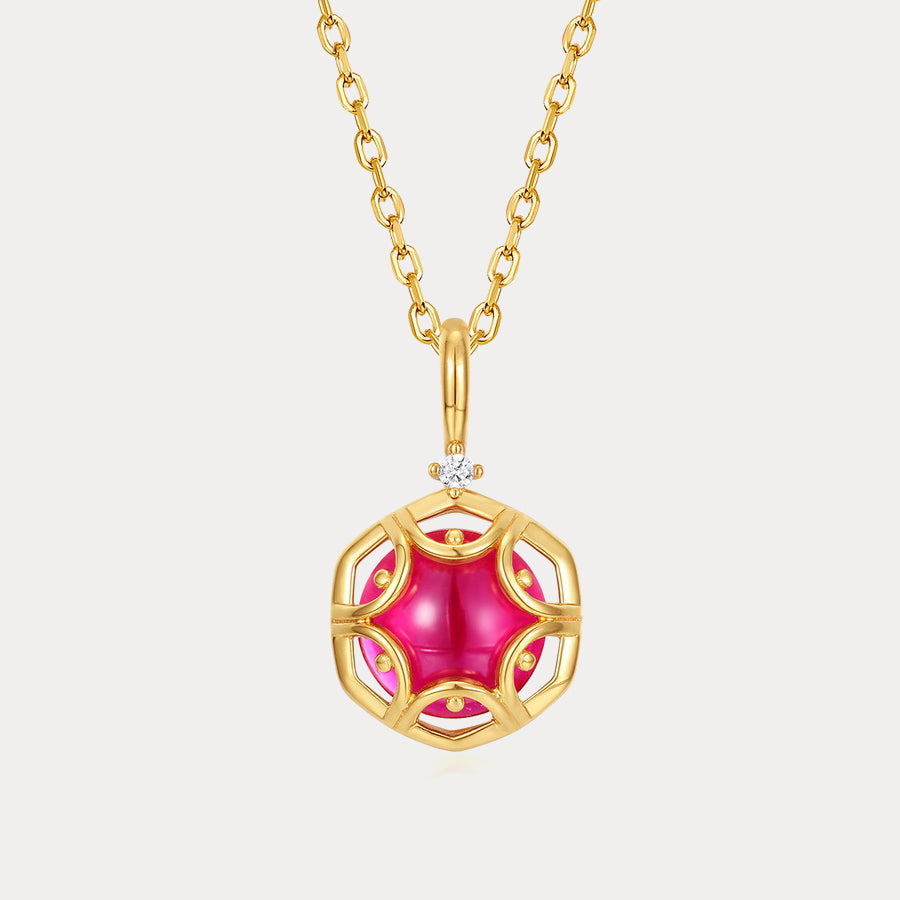 Round Ruby Pendant Necklace
