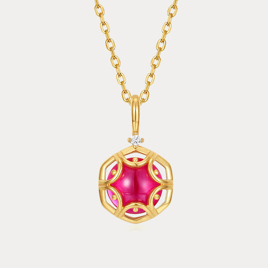 Round Ruby Pendant Necklace