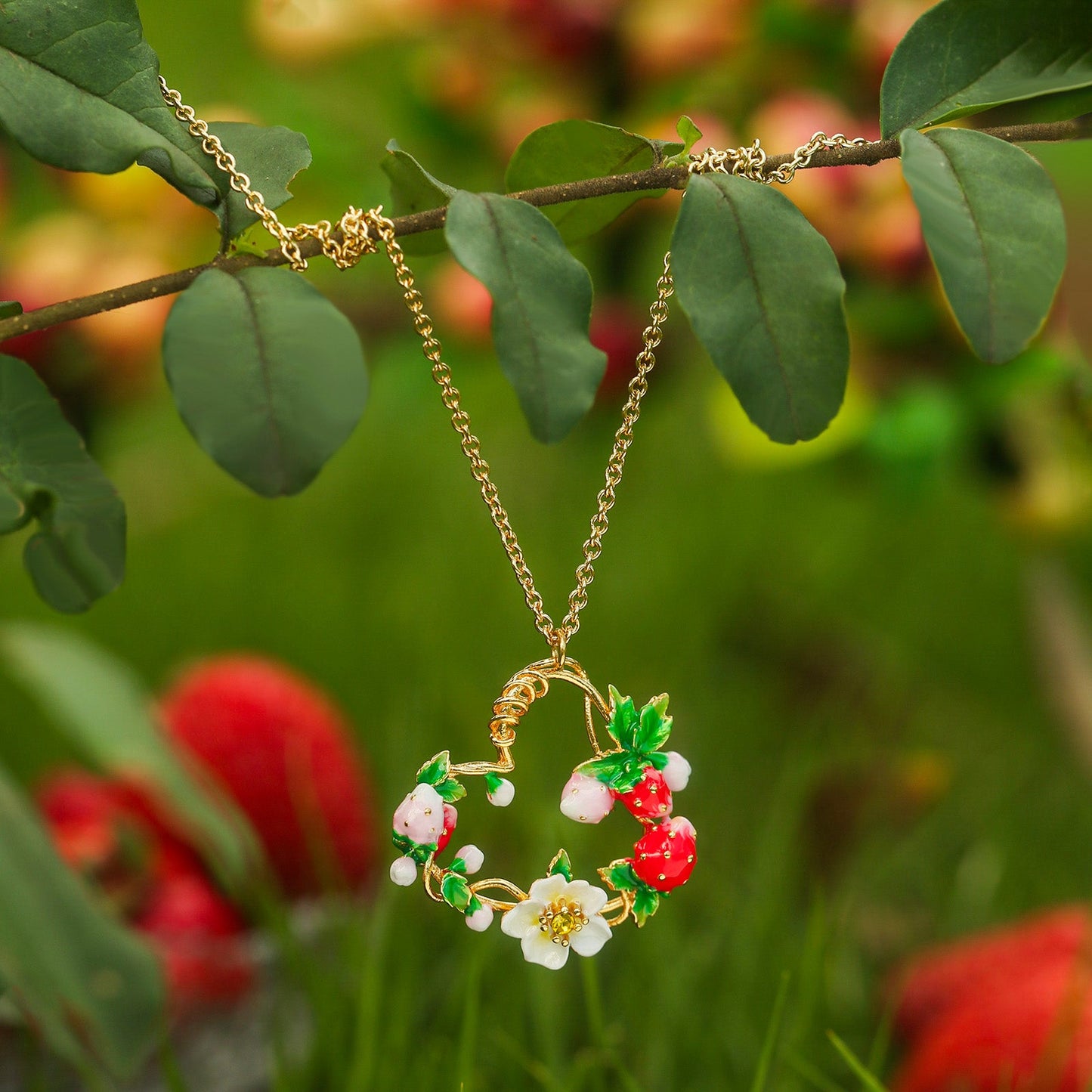 Strawberry Enamel Heart Necklace