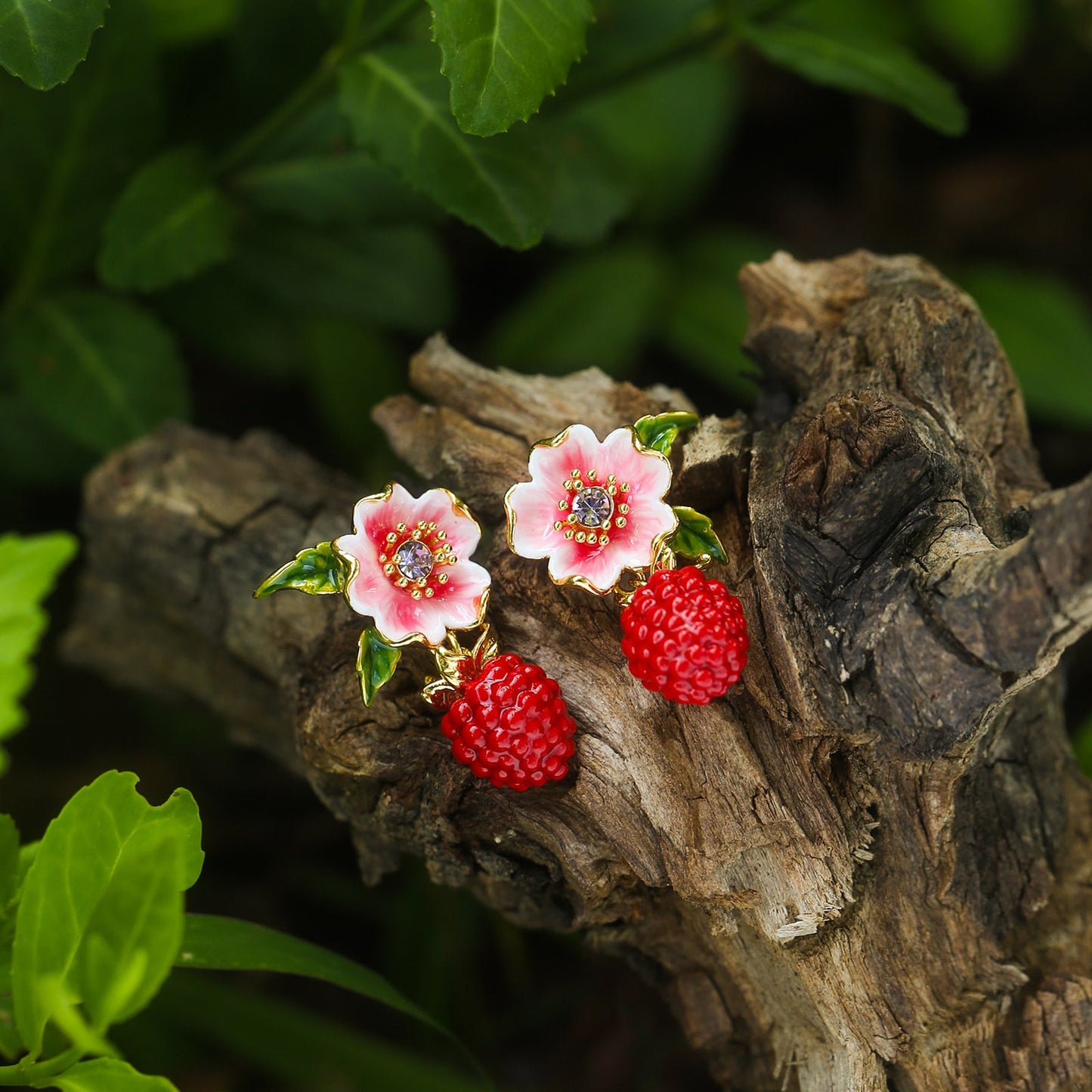 Raspberry Flower Enamel Earrings