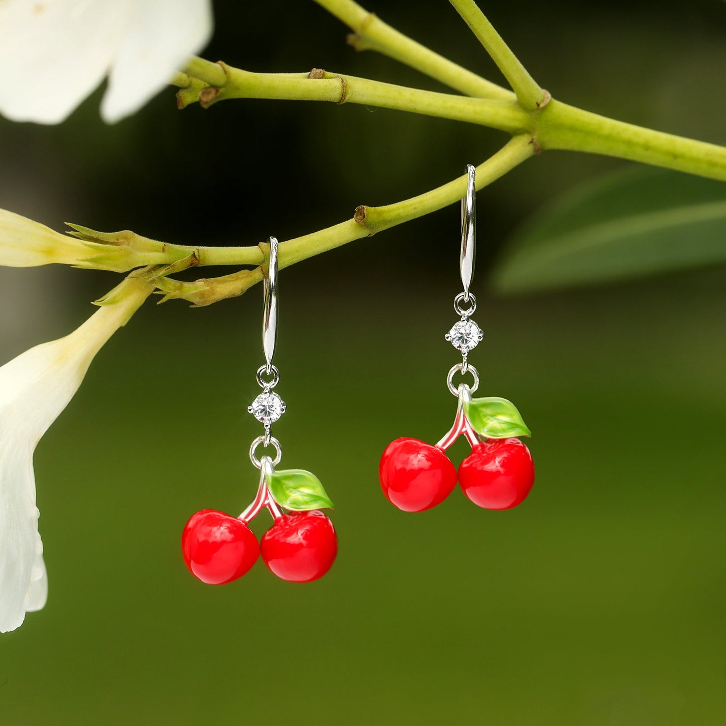 Silver Cherry Earrings