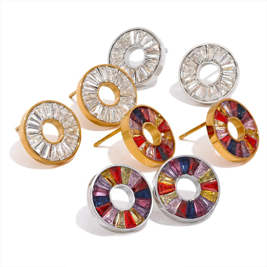 Vibrant - Rainbow Round Gold Stud Earrings