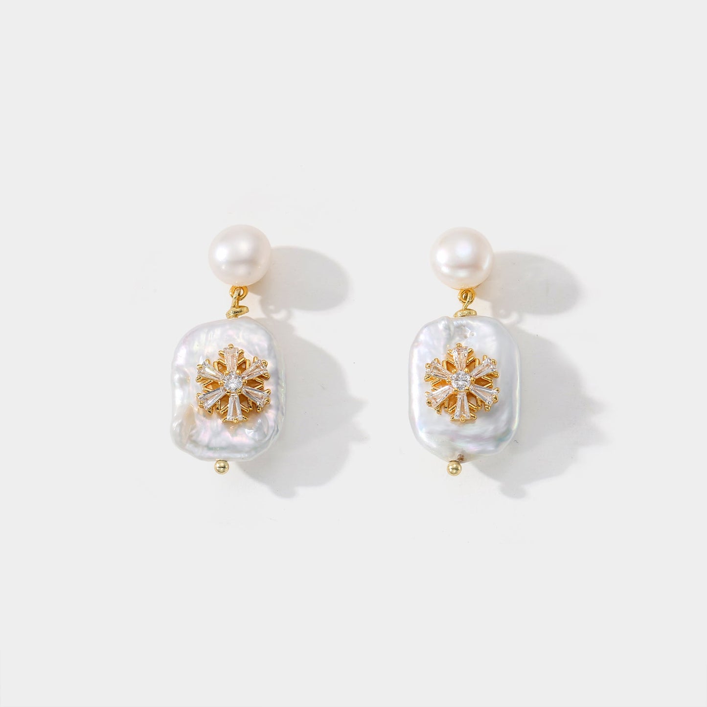 Baroque Pearl Snowflake Earrings