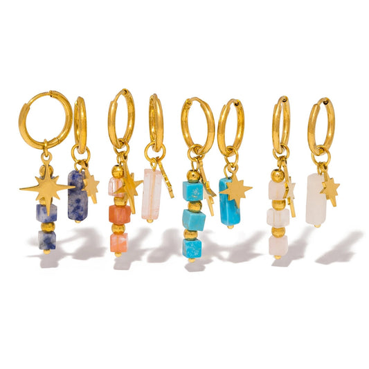 Wishing Star - Gemstone Gold Earrings