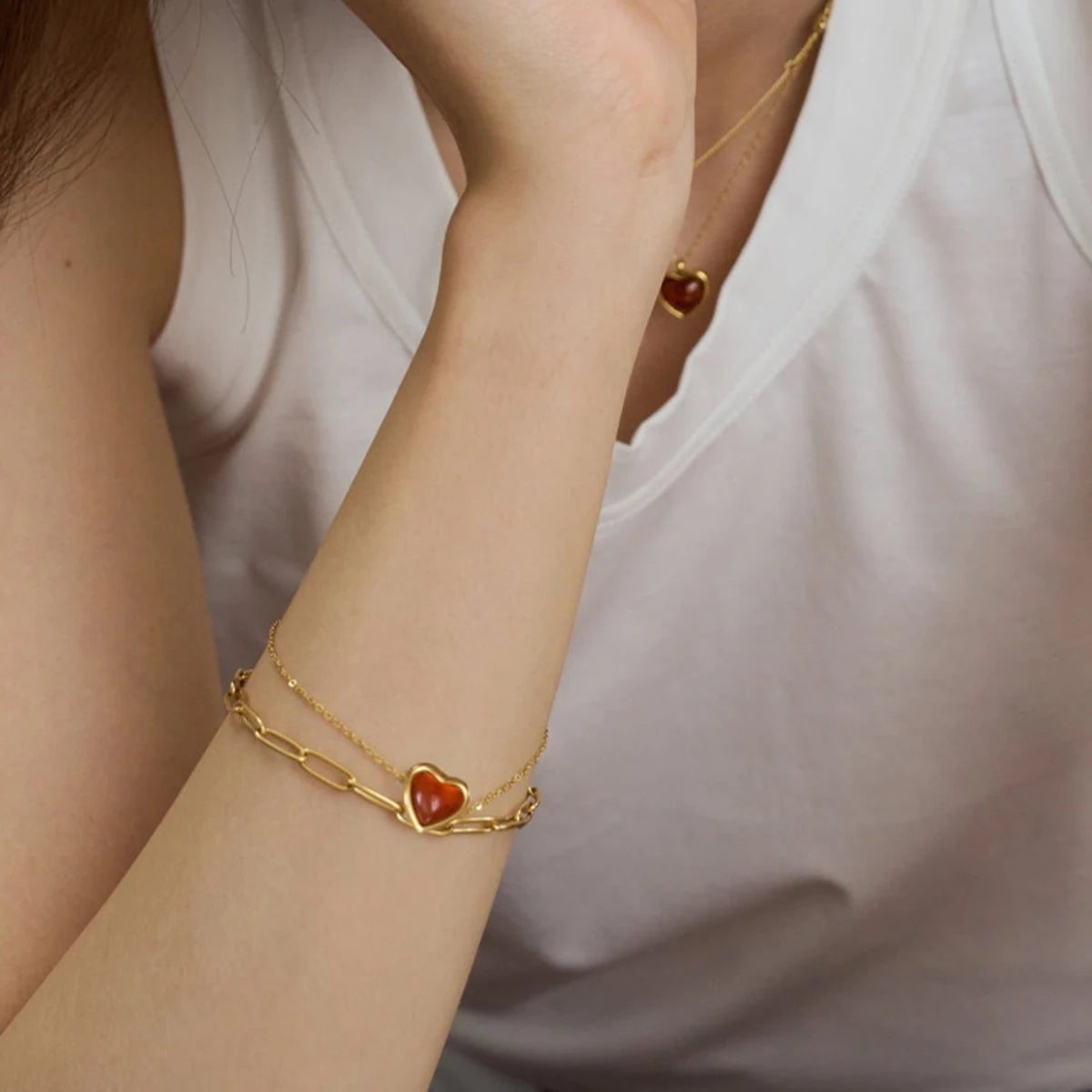 Forever Flame - Red Heart Agate Dainty Bracelet