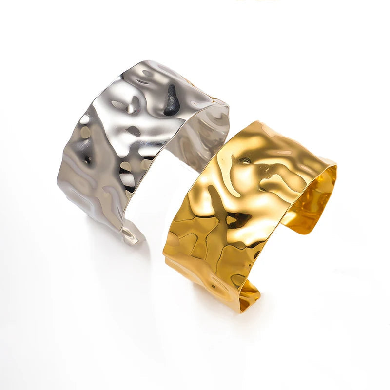 Waves of Light  Textured Wide Cuff Gold/Silver