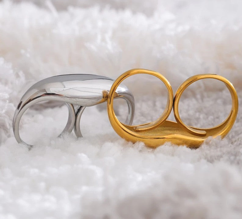 Duality – Double Band Statement Ring in Gold & Silver
