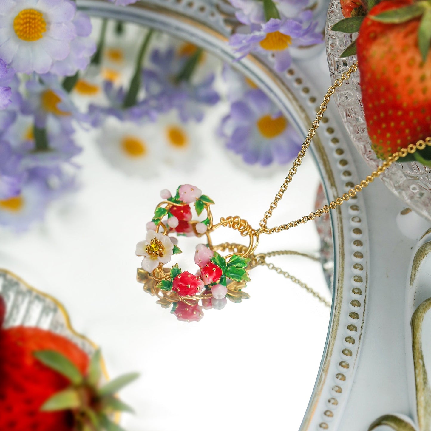 Strawberry Enamel Heart Necklace