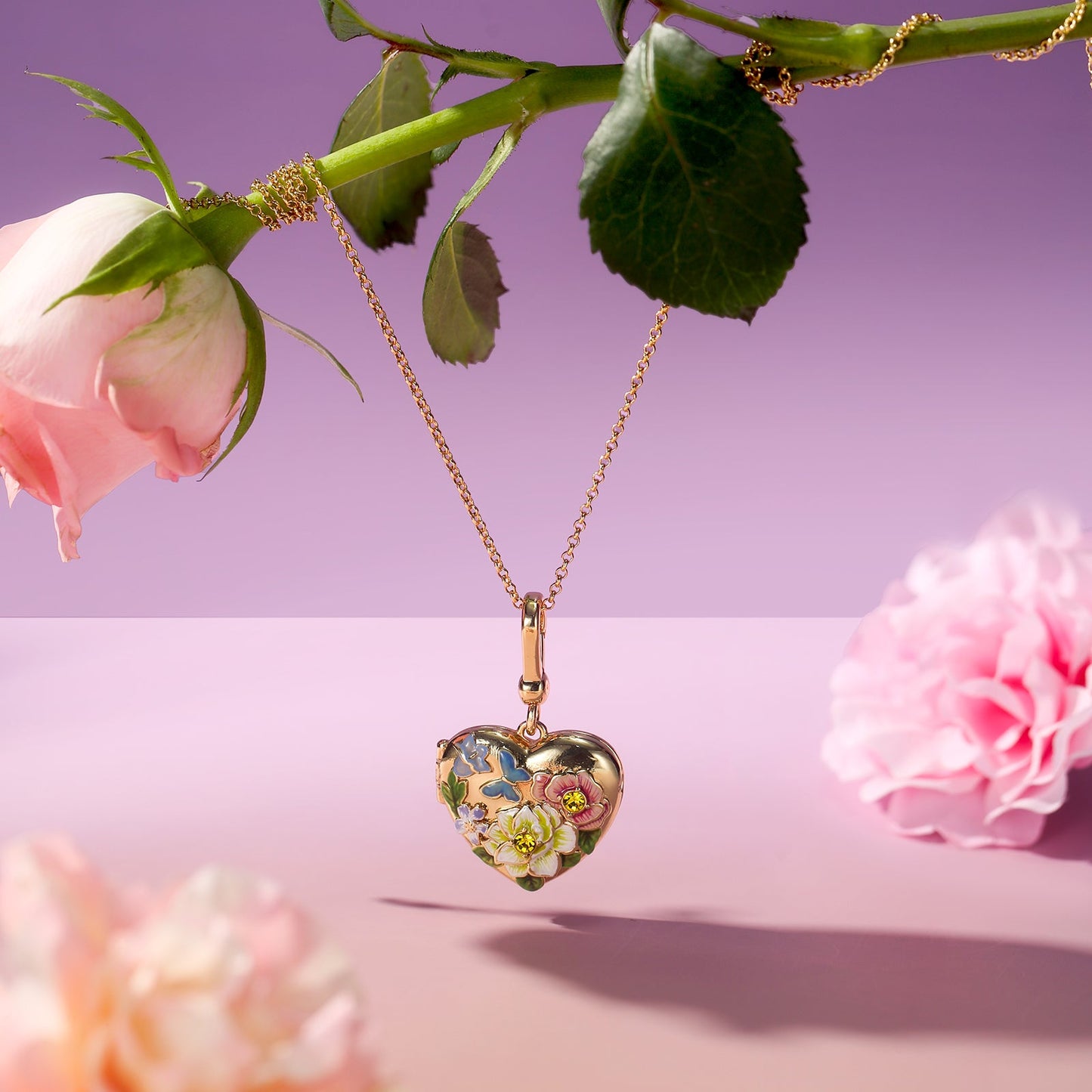 Flower Heart Shaped Locket Necklace