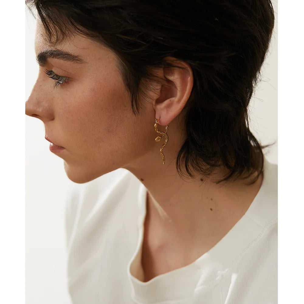 Snake Gold Hinge Hoop Earrings