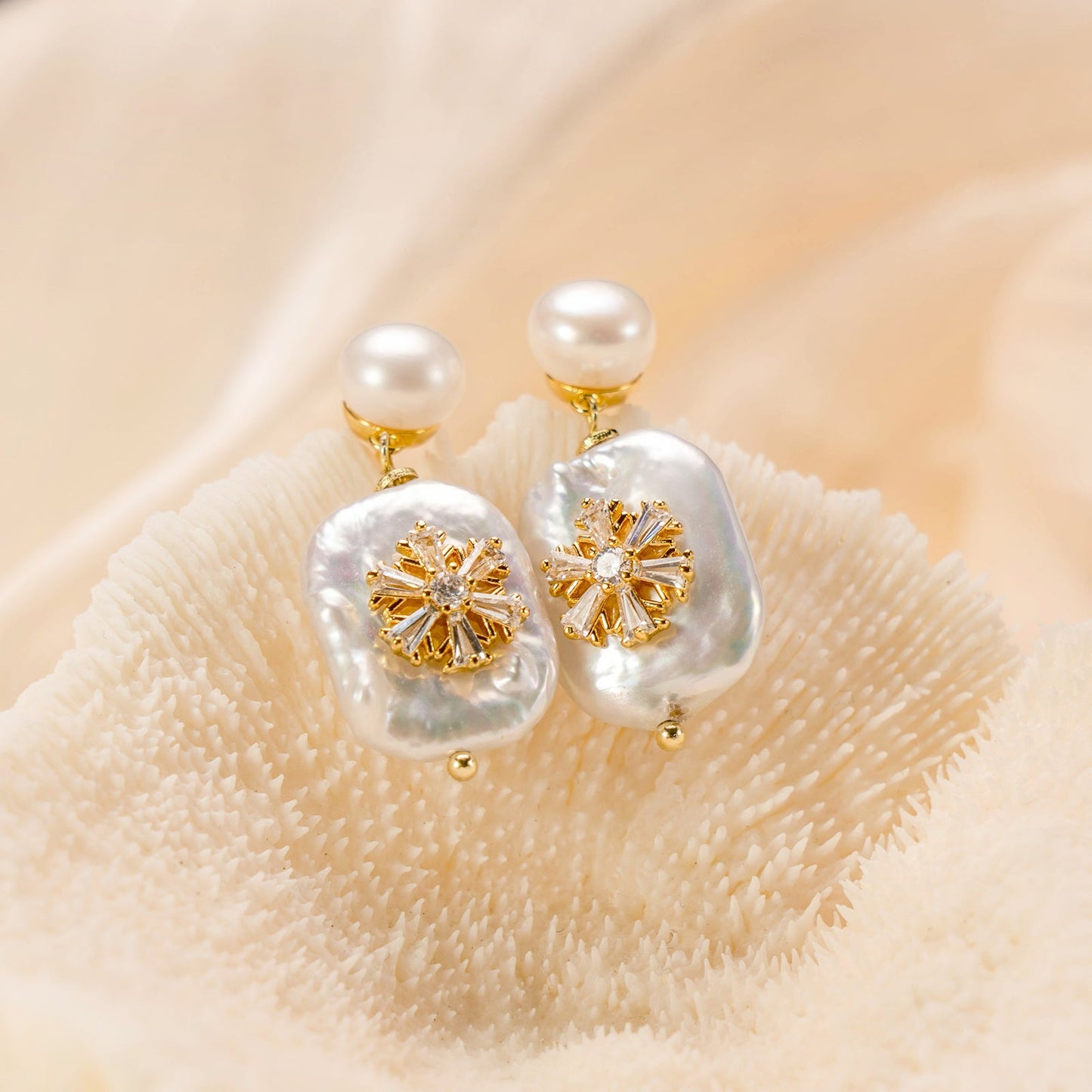 Baroque Pearl Snowflake Earrings
