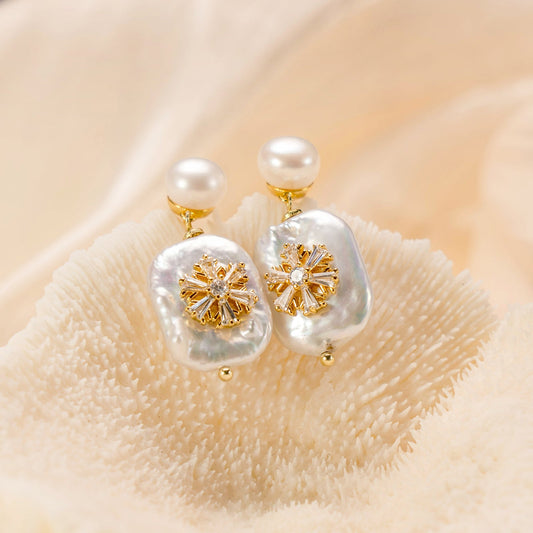 Baroque Pearl Snowflake Earrings