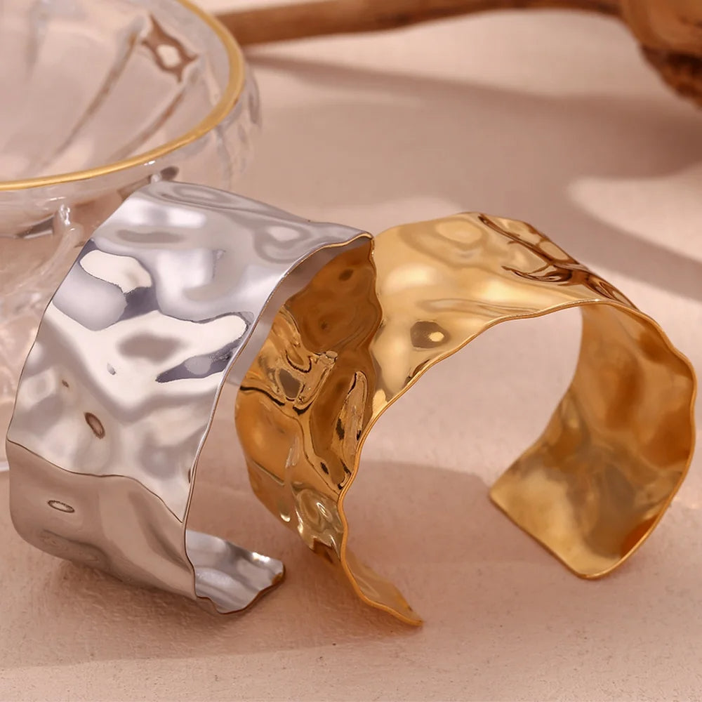 Waves of Light  Textured Wide Cuff Gold/Silver