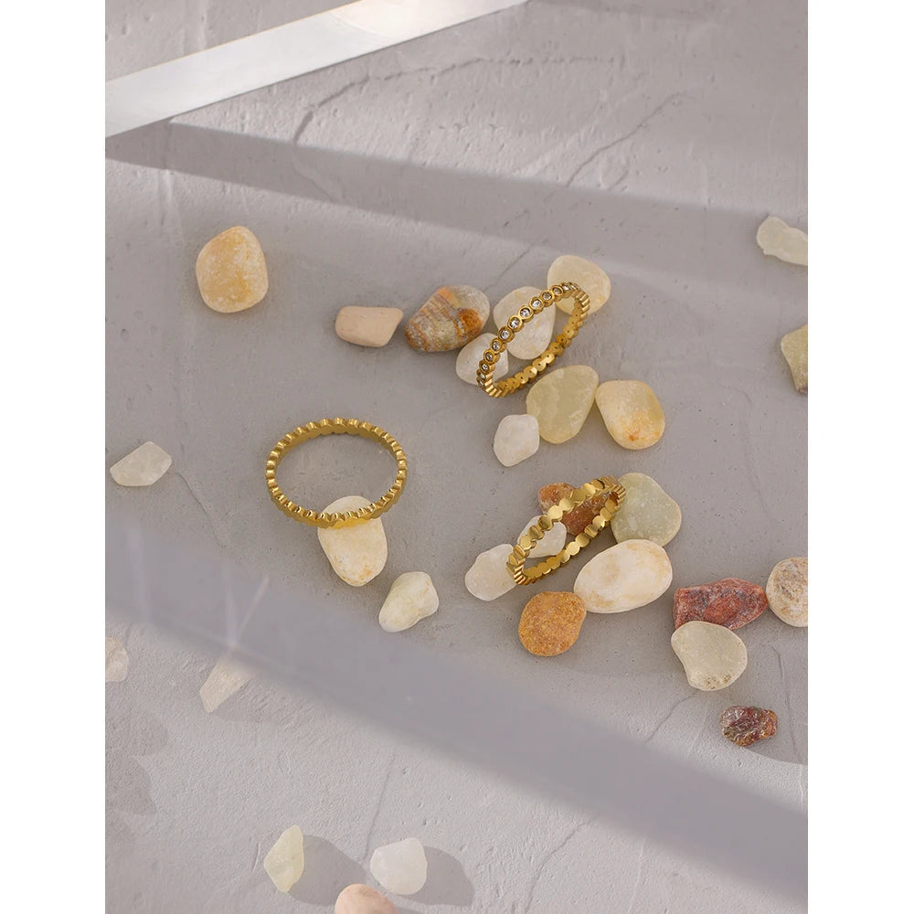Stackable Crystal 3 Gold Rings Bundle Set