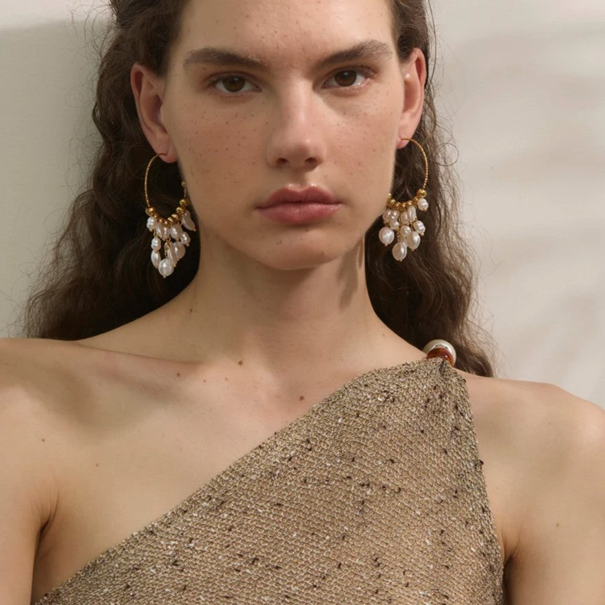 Free Expression - Exaggerated  Drop Earrings with Pearls