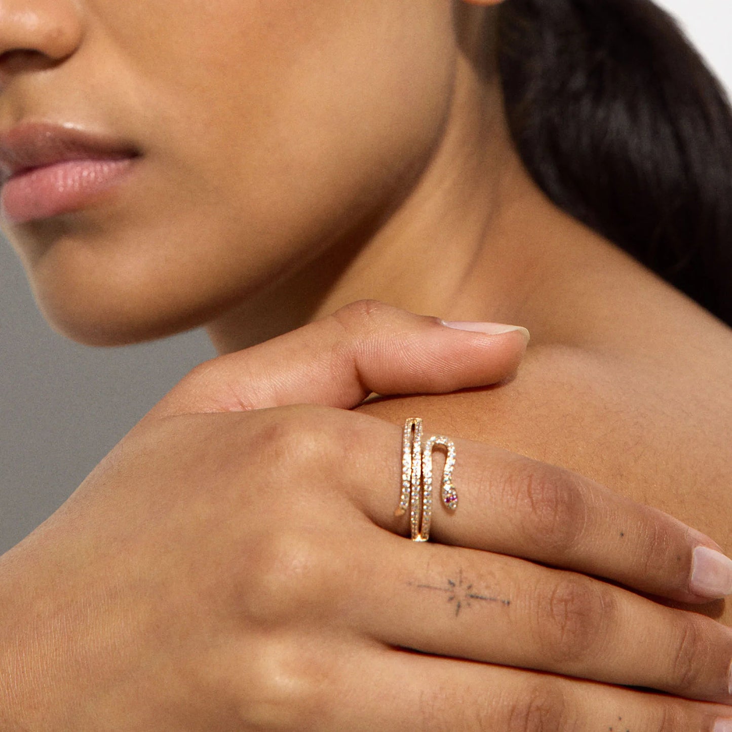 Snake Gold Ring with CZ Crystals