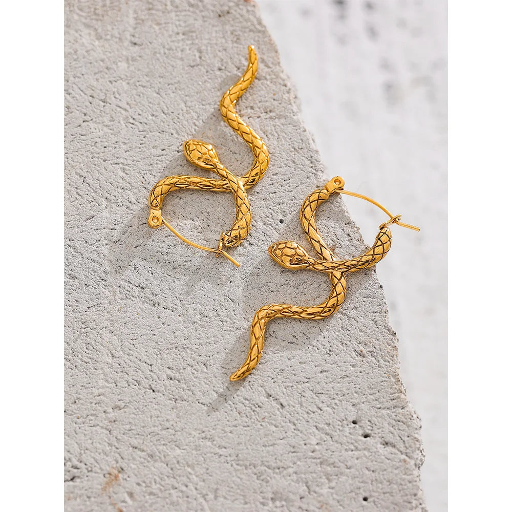Snake Gold Hinge Hoop Earrings