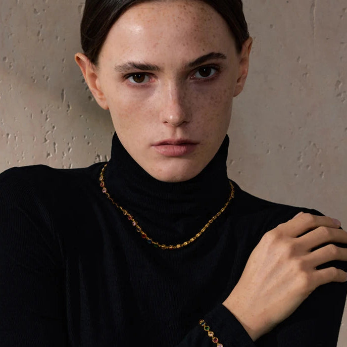 Lumière -  Colourful Round Bezel Gold Necklace