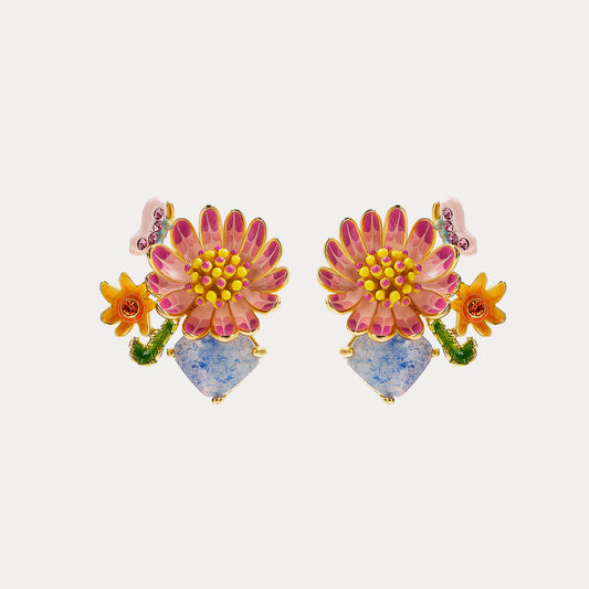 Pink Daisy Clip-on Earrings