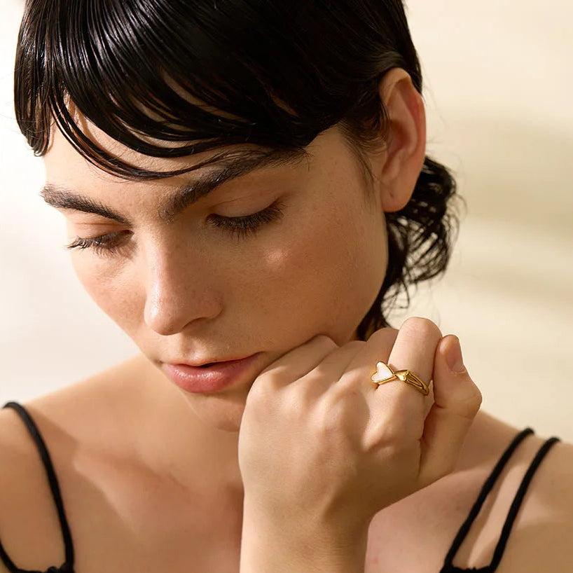 Seraphine - Heart Adjustable Ring with Mother of Pearl