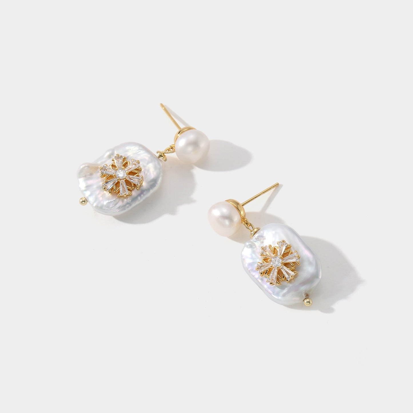Baroque Pearl Snowflake Earrings