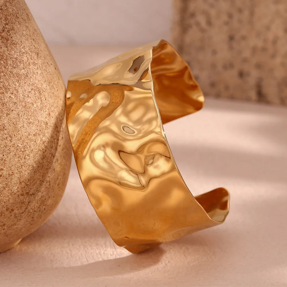 Waves of Light  Textured Wide Cuff Gold/Silver