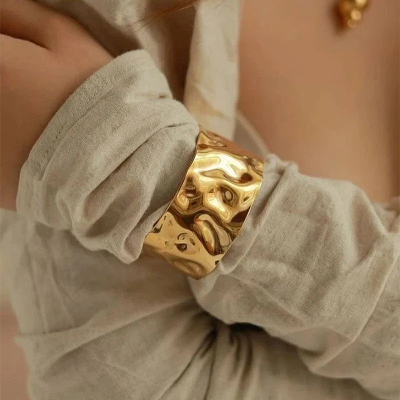 Waves of Light  Textured Wide Cuff Gold/Silver