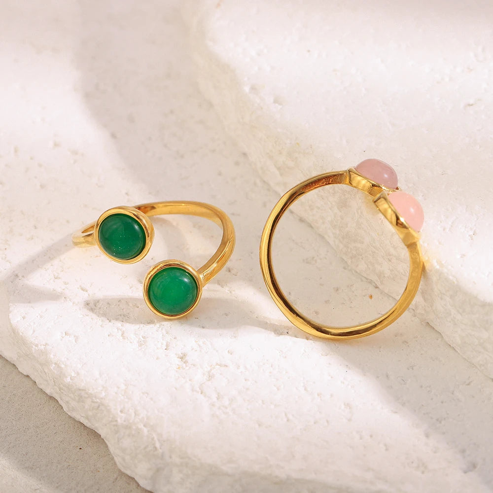 The Harmony Duo – Rose Quartz or Aventurine Gold Adjustable Ring