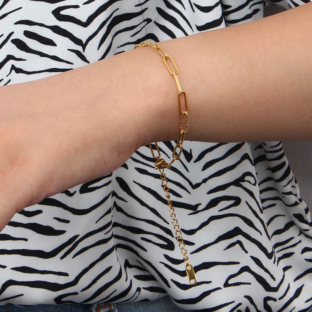 Paper Clip 18K Gold Chain Bracelet and Necklace Set