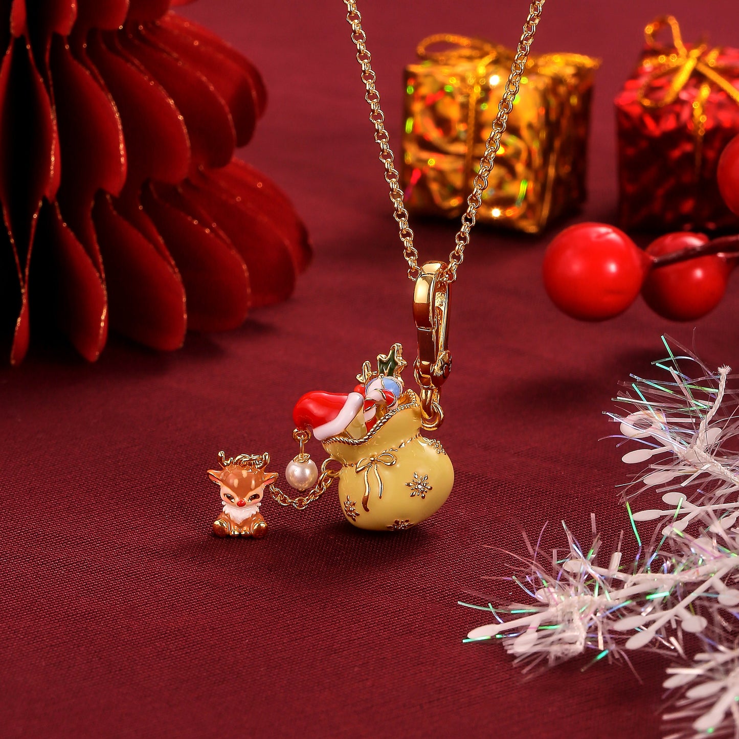 Christmas Reindeer Gift Bag Necklace